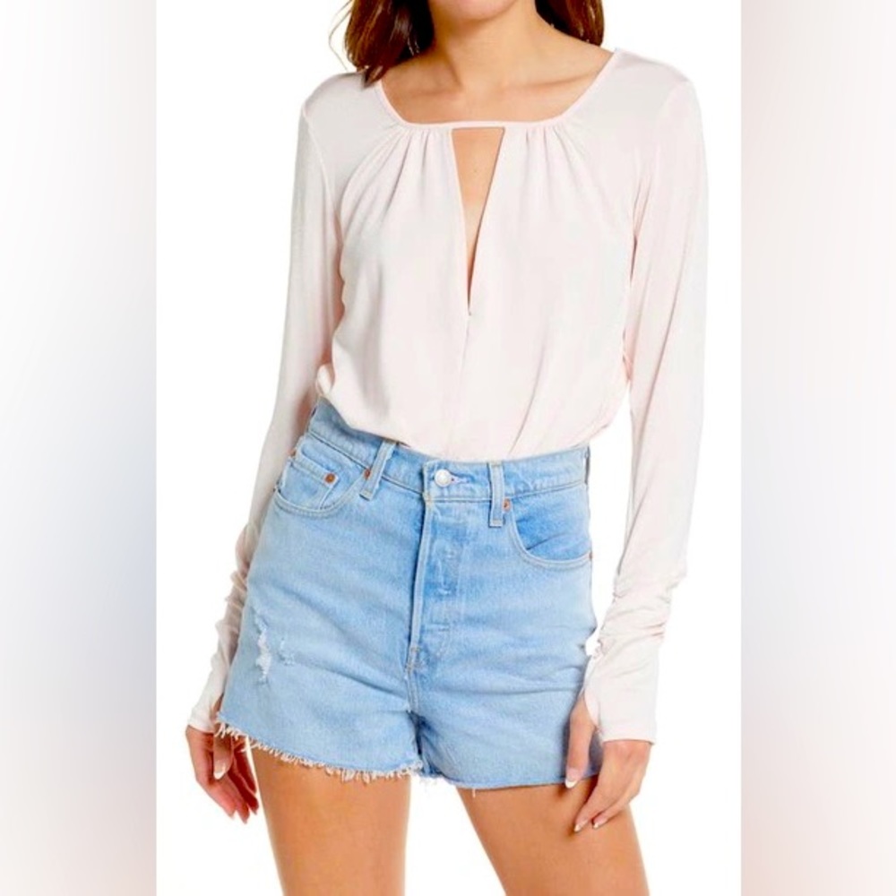 Free People Intimately Pink Keyhole Long Sleeve Women’s Bodysuit Size Medium